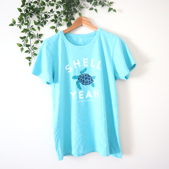 Life Is Good Women's Shell Yeah Blue Sea Turtle Short Sleeve Tee Size Medium - Picture 1 of 4